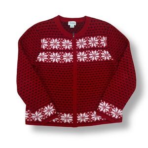 Vintage 100% Wool Fair Isle Cardigan Zip Up Sweater Nordic Ski Sz Large